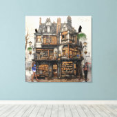 オールドアムステルダムブックショップアート キャンバスプリント (インサイチュ (ウッドフロア))