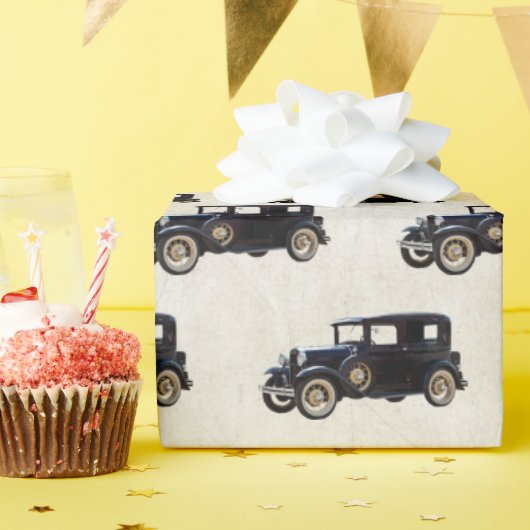 オールドアンティークブラックカーラッピング紙 ラッピングペーパー (誕生日パーティー)
