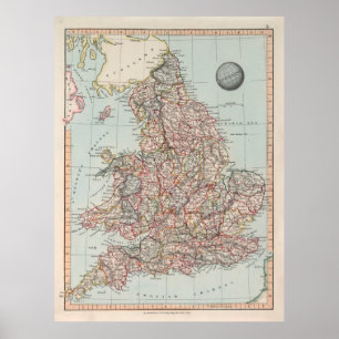 オールドイングランド地図(1850)ヴィンテージイギリス地図 ポスター