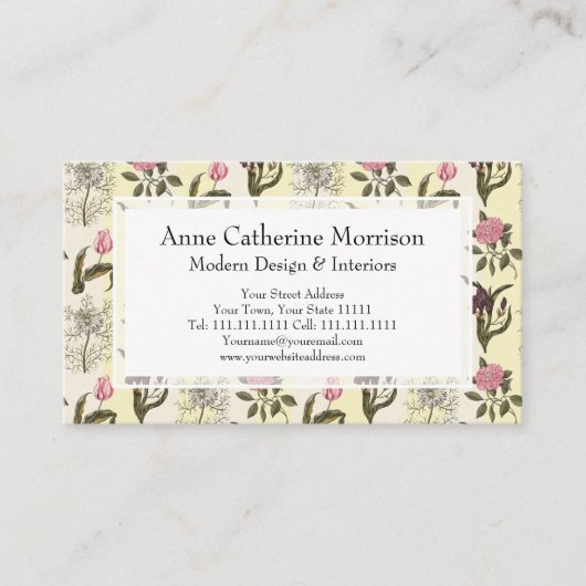 オールドイングリッシュガーデンヴィンテージイエローストライプフローラ 名刺 (正面)