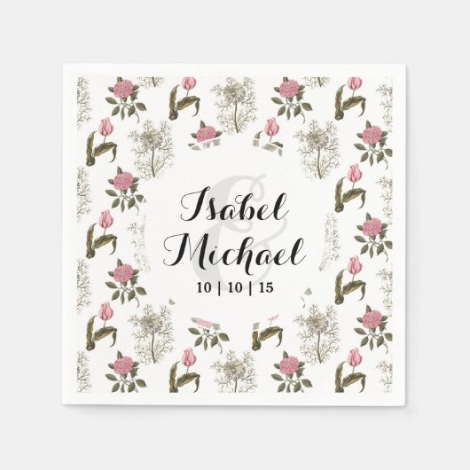 オールドイングリッシュガーデンヴィンテージフローラルパターン スタンダードカクテルナプキン (正面)