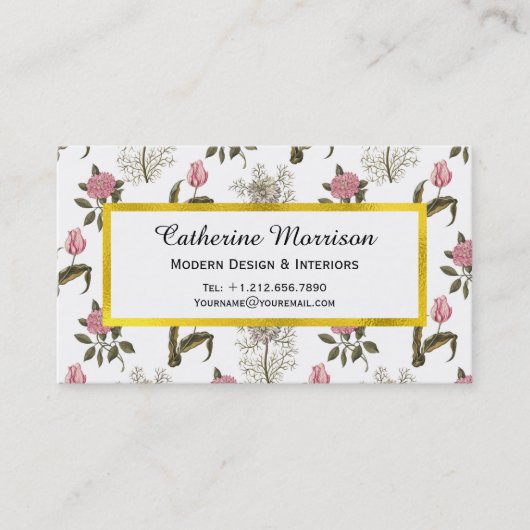 オールドイングリッシュガーデンヴィンテージフローラルパターン 名刺 (正面)