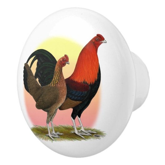 オールドイングリッシュゲームバンタム： BBレッド セラミックノブ (右)