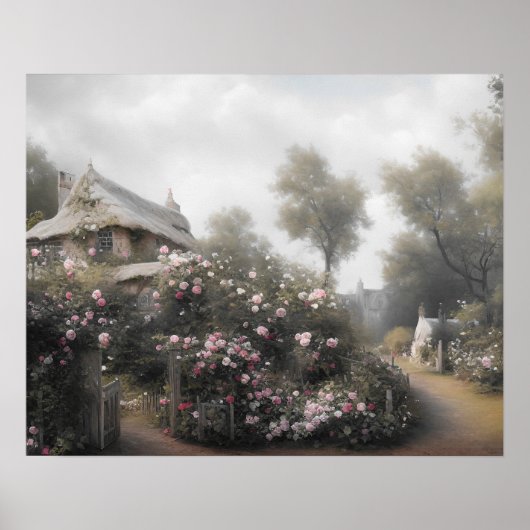 オールドイングリッシュコテージバラガーデン – ヴィンテージアート ポスター (正面)
