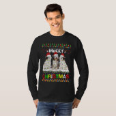 オールドイングリッシュシェプドッグクリスマスツリー光クリスマス犬 Tシャツ (正面フル)