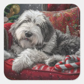 オールドイングリッシュシェプドッグクリスマスフェスティバル スクエアシール (正面)
