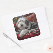 オールドイングリッシュシェプドッグクリスマスフェスティバル スクエアシール (封筒)