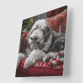 オールドイングリッシュシェプドッグクリスマスフェスティバル スクエア壁時計 (傾斜)