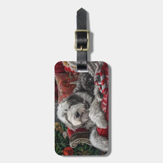 オールドイングリッシュシェプドッグクリスマスフェスティバル ラゲッジタグ (正面縦)