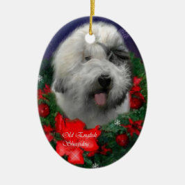 オールドイングリッシュシェプドッグクリスマスプレゼントオーナメント セラミックオーナメント