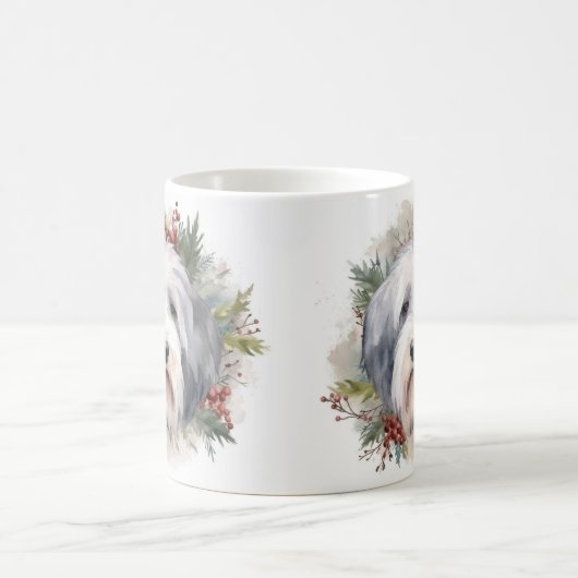 オールドイングリッシュシェプドッグクリスマスリースフェスティバルカップ コーヒーマグカップ (中央)