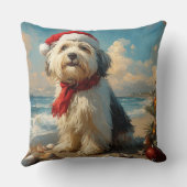 オールドイングリッシュシェプドッグクリスマスヴィンテージビーチ クッション (裏面)