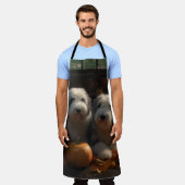 オールドイングリッシュシェプドッグ子犬オータムデライトカボチャ エプロン (着用した状態)