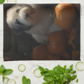 オールドイングリッシュシェプドッグ子犬オータムデライトカボチャ キッチンタオル (折り畳み)