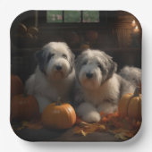 オールドイングリッシュシェプドッグ子犬オータムデライトカボチャ ペーパープレート (正面)