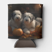 オールドイングリッシュシェプドッグ子犬オータムデライトカボチャ 缶クーラー (正面)