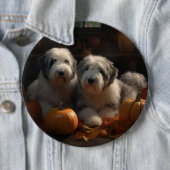 オールドイングリッシュシェプドッグ子犬オータムデライトカボチャ 缶バッジ (インサイチュ)