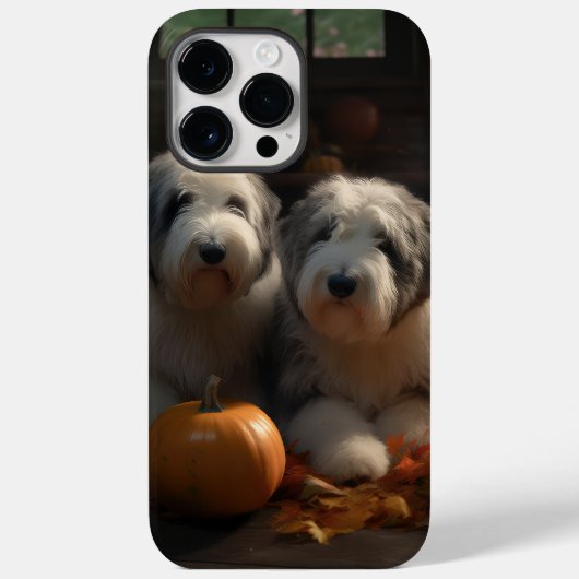 オールドイングリッシュシェプドッグ子犬オータムデライトカボチャ Case-Mate iPhoneケース (裏面)