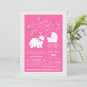 オールドイングリッシュシェプドッグ犬ベビーシャワーガールピンク 招待状 (スタンド正面)