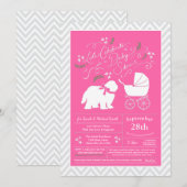 オールドイングリッシュシェプドッグ犬ベビーシャワーガールピンク 招待状 (正面/裏面)