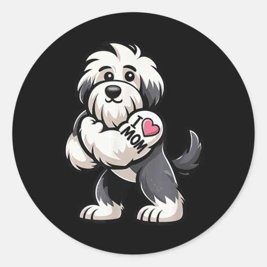 オールドイングリッシュシェプドッグ私は母の愛おもしろい犬タトゥー ラウンドシール (正面)