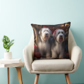 オールドイングリッシュシェプドッグ雪そりのクリスマスデコール クッション (椅子)