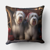 オールドイングリッシュシェプドッグ雪そりのクリスマスデコール クッション (裏面)