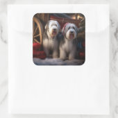 オールドイングリッシュシェプドッグ雪そりのクリスマスデコール スクエアシール (バッグ)