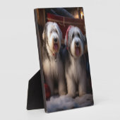 オールドイングリッシュシェプドッグ雪そりのクリスマスデコール フォトプラーク (側面)