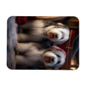 オールドイングリッシュシェプドッグ雪そりのクリスマスデコール マグネット (横)