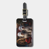 オールドイングリッシュシェプドッグ雪そりのクリスマスデコール ラゲッジタグ (正面縦)