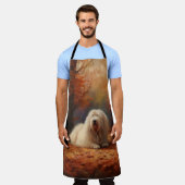オールドイングリッシュシェプドッグin紅葉秋インスパイア エプロン (着用した状態)