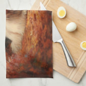 オールドイングリッシュシェプドッグin紅葉秋インスパイア キッチンタオル (四つ折り)