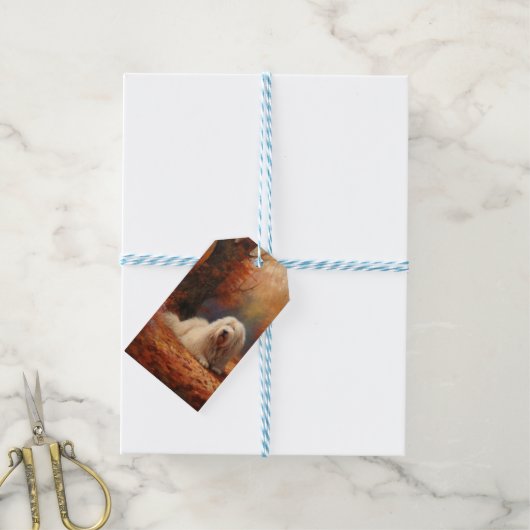 オールドイングリッシュシェプドッグin紅葉秋インスパイア ギフトタグ (より糸付き)