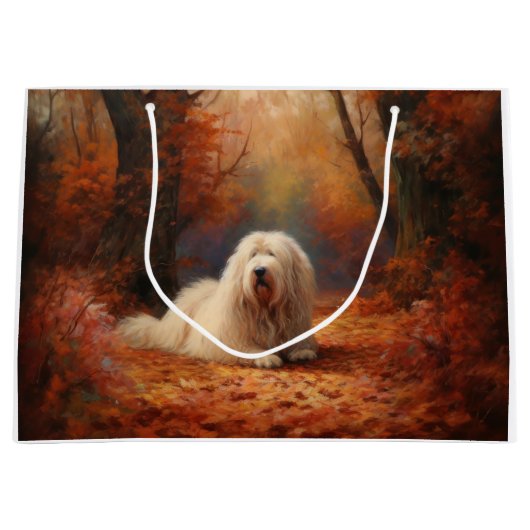 オールドイングリッシュシェプドッグin紅葉秋インスパイア ラージペーパーバッグ (正面)