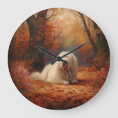オールドイングリッシュシェプドッグin紅葉秋インスパイア ラージ壁時計 (正面)