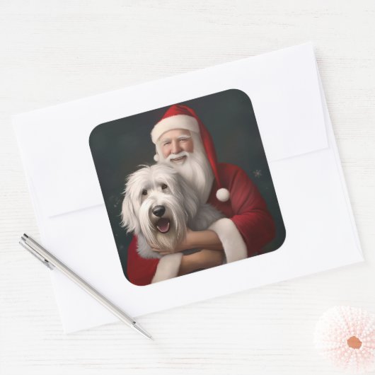 オールドイングリッシュシープドッグウィズサンタクロースフェスティバル スクエアシール (封筒)