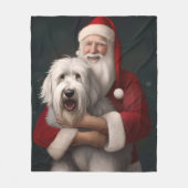 オールドイングリッシュシープドッグウィズサンタクロースフェスティバル フリースブランケット (正面)