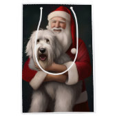 オールドイングリッシュシープドッグウィズサンタクロースフェスティバル ミディアムペーパーバッグ (正面)