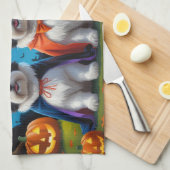 オールドイングリッシュシープドッグズカボチャおもしろいハロウィーン キッチンタオル (四つ折り)