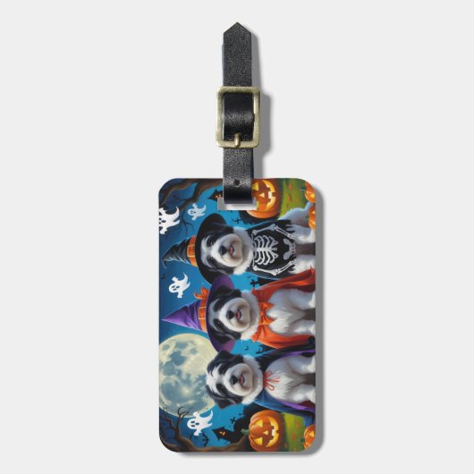 オールドイングリッシュシープドッグズカボチャおもしろいハロウィーン ラゲッジタグ (正面縦)