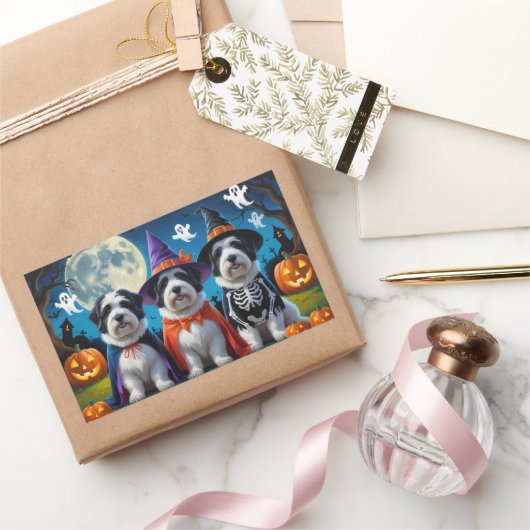 オールドイングリッシュシープドッグズカボチャおもしろいハロウィーン 長方形シール (ギフト)