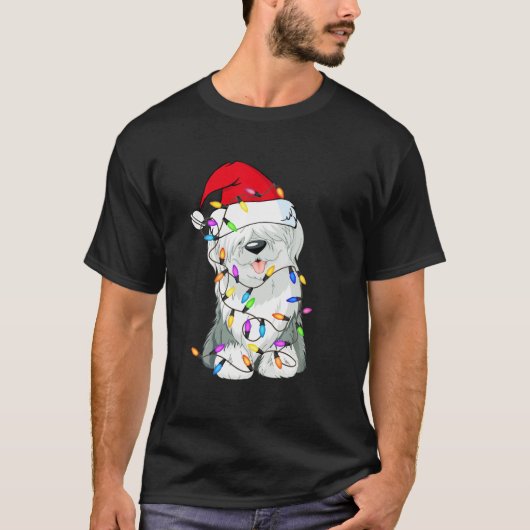 オールドイングリッシュシープドッグライトデコールクリスマスドッグ Tシャツ (正面)