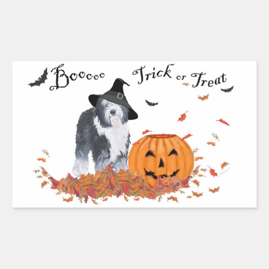 オールドイングリッシュシープドッグ ハロウィン 長方形シール (正面)