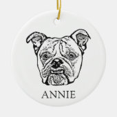 オールドイングリッシュブルドッグハンドスケッチ パーソナライズされた セラミックオーナメント (正面)