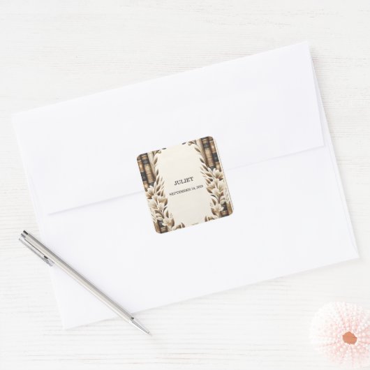 オールドイングリッシュレトロブッククラブカバーブライダルシャワー スクエアシール (封筒)