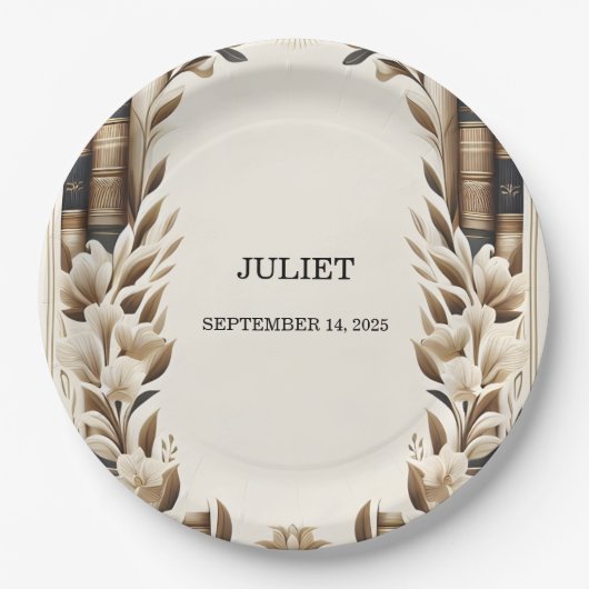 オールドイングリッシュレトロブッククラブカバーブライダルシャワー ペーパープレート (正面)