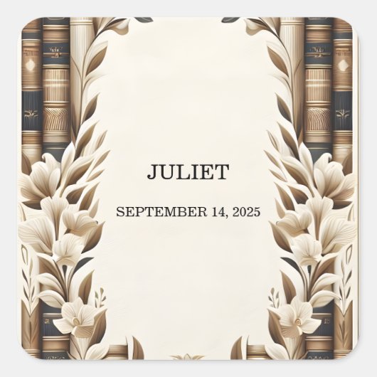 オールドイングリッシュレトロブッククラブカバー ブライダルシャワー スクエアシール (正面)