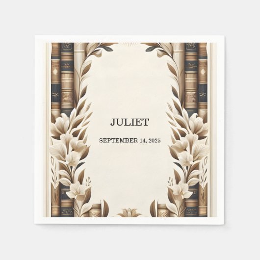 オールドイングリッシュレトロブッククラブカバー ブライダルシャワー スタンダードカクテルナプキン (正面)