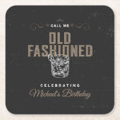 オールドウィスキーファッションドカクテル誕生日 スクエアペーパーコースター (正面)